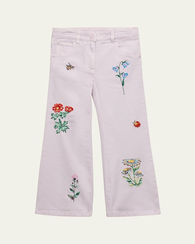 Girl's Floral Embroidered Jeans, Size 2-16